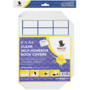 Magic Cover A4 Transparent Self Adhesive Book Cover & Book Label Set 6 Pack