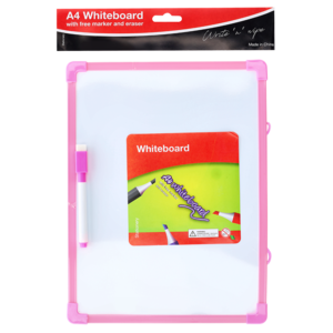 Pink Whiteboard with Eraser and Marker A4