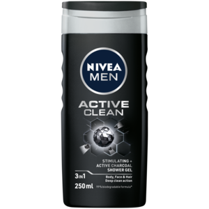 NIVEA MEN Active Clean With Active Charcoal Shower Gel Bottle 250ml