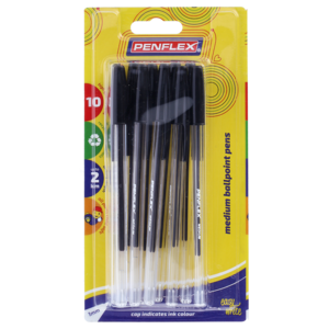 Penflex Black Medium Ballpoint Pens 1mm 10 Pack