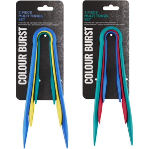 Colour Burst Multi Tongs Set 3 Piece (Colour May Vary)