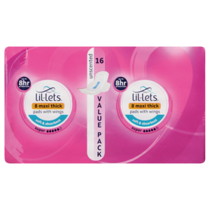 Lil-Lets Unscented Super Winged Maxi Thick Pads 16 Pack