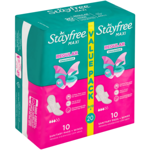 Stayfree Maxi Regular Unscented Sanitary Pads With Wings 20 Pack