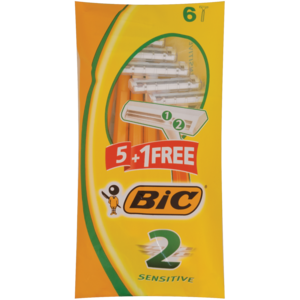 BIC 2 Sensitive Men's Disposable Razors Pouch 5 Pack +1 Free