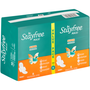 Stayfree Super Heavy Flow Unscented Sanitary Pads 16 Pack
