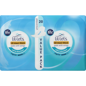 Lil-Lets Unscented Winged Maxi Thick Pads 20 Pack
