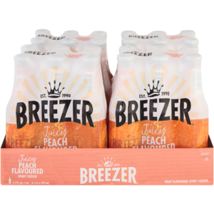 Breezer Peach Flavoured Spirit Cooler Bottles 24 x 275ml