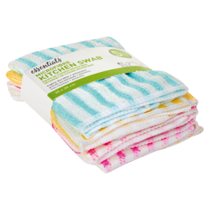 Essentials Microfibre Plain Stripe Kitchen Swab 5 Pack
