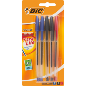 BIC Crystal Ball Pen Xtra Life Pen Colours 5 Pack