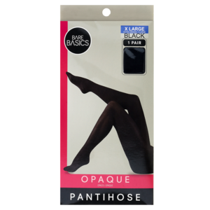 Bare Basics Ladies Extra Large Black Opaque Pantihose