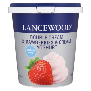 LANCEWOOD Strawberries & Cream Flavoured Double Cream Yoghurt No Sugar Added 1kg