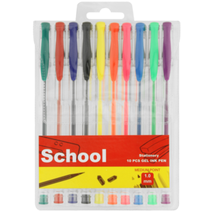 School Multicoloured Medium Gel Ink Pen Set 10 Pack