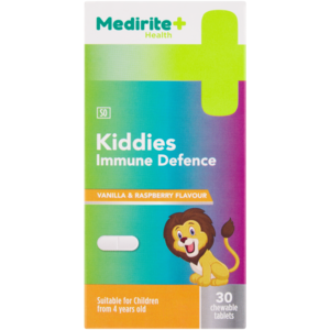 Medirite Vanilla & Raspberry Flavoured Kiddies Immune Defence Chewable Tablets 30 Pack
