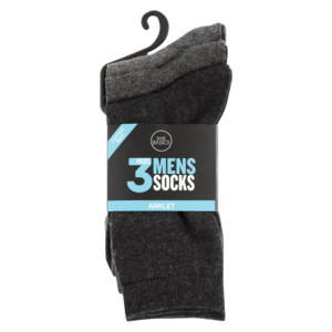 Bare Basics Mens Charcoal Anklet Socks 3 Pack