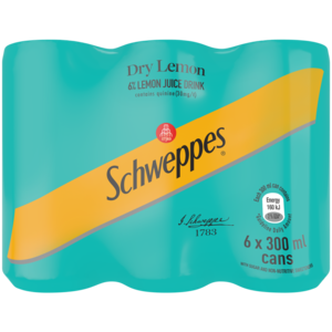 Schweppes Dry Lemon Soft Drink Cans 6 x 300ml