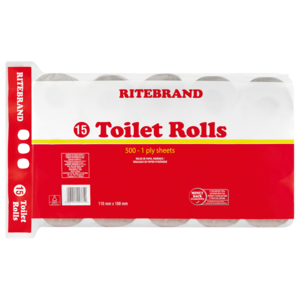 Ritebrand 1 Ply Toilet Rolls 15 Pack