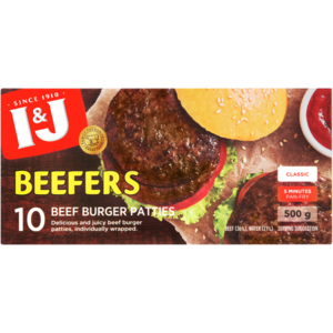 I&J Frozen Beefers Classic Beef Burger Patties 500g