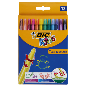 BIC Kids Turn & Colour Retractable Wax Crayon Set 12 Piece