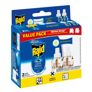 Raid Odourless Liquid Electric Mosquito Killer Refill Bottles 2 x 33ml
