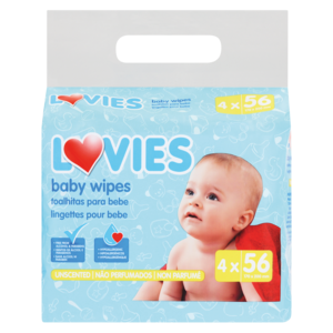 Lovies Unscented Baby Wipes 4 x 56 Pack