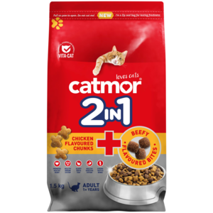 Catmor 2-In-1 Chicken Flavoured Chunks & Beefy Flavoured Bites Adult Cat Food 1.5kg