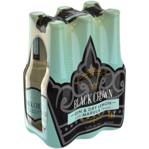 Black Crown Gin & Dry Lemon With Marula Bottles 6 x 275ml