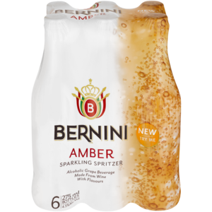 Bernini Amber Sparkling Grape Frizzante Bottles 6 x 275ml