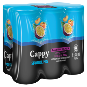 Cappy Sparkling 100% Passion Peach Juice Blend Cans 6 x 330ml