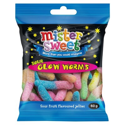 Mister Sweet Bag Sour Glow Worms Sweets 60g