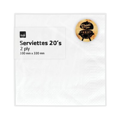 PnP 2 Ply White Serviettes 20 Pack