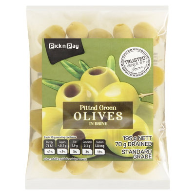 PnP Green Olives Pitted 195g