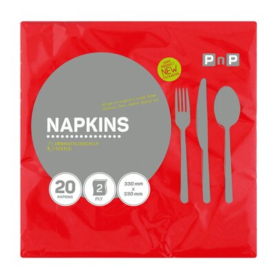 PnP 2 Ply Serviettes Red 20 Pack