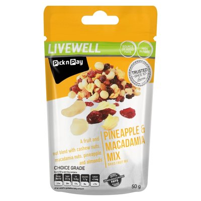 PnP Live Well Pineapple & Macadamia Mix Snack 50g